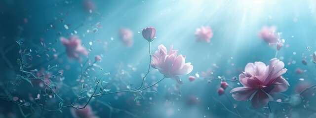 Pink flowers blooming on branches in spring fantasy garden