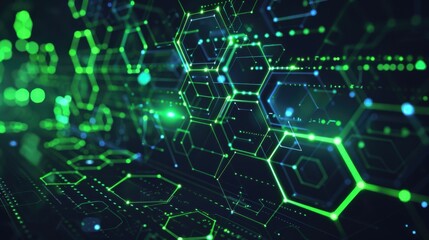 Fototapeta premium Futuristic Hexagonal Patterns with Neon Green Elements