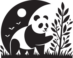 Minimal Panda silhouette vector illustration