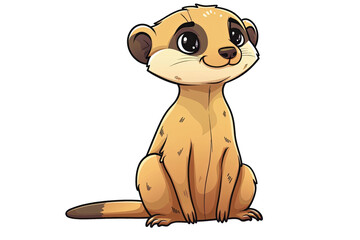 Cute cartoon meerkat illustration with big eyes, sitting on the ground, perfect for children's books and educational materials.