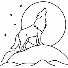 Full Moon A wolf howling art vector illustration