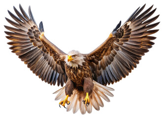 Bald eagle in mid-flight isolated on transparent background