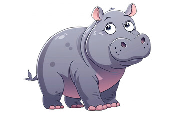 Cute cartoon illustration of a hippo with big eyes and a friendly expression. Perfect for children's books or educational materials.