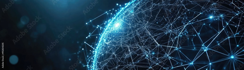 Poster abstract digital globe with connecting lines, global tech network