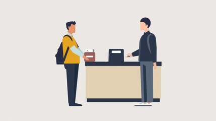 Man receiving money from a loan at a bank.