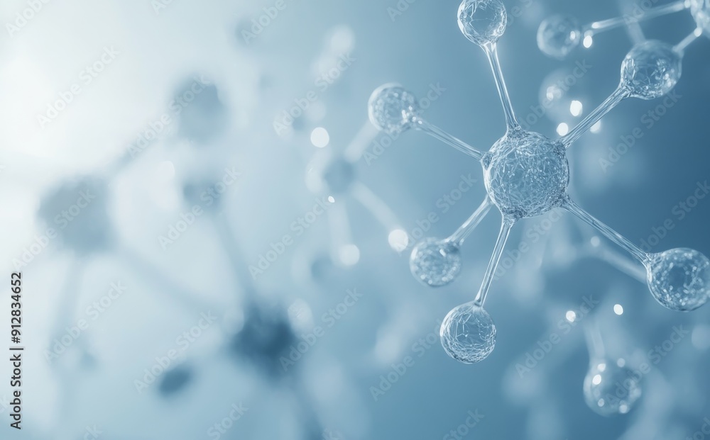 Poster modeling of a sphere-shaped molecular structure, biotechnology concept, and 3d rendering.