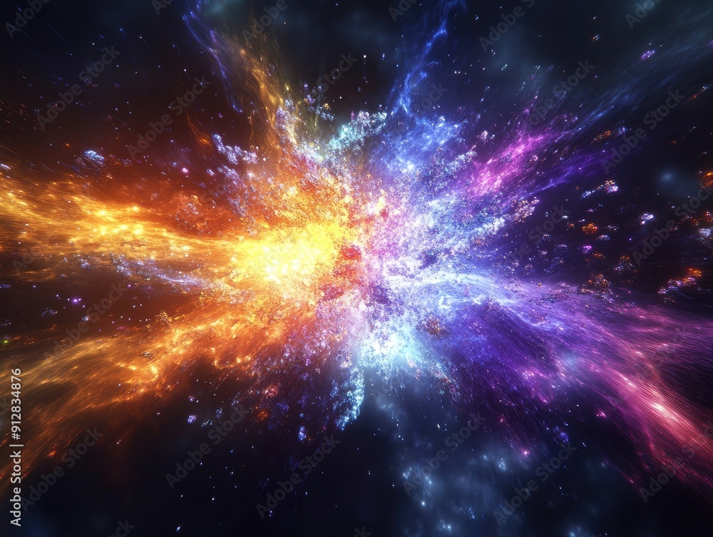 Poster 3d chaotic particle explosion, dynamic and energetic