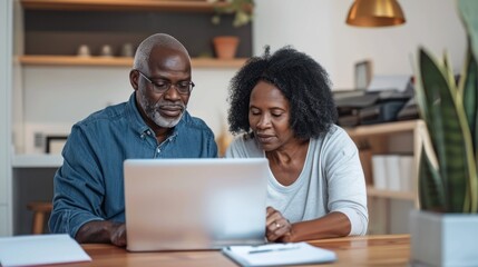 Senior couple reviewing their retirement savings account.