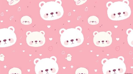 Cute pink teddy bear pattern and white texture, seamless design, adorable cartoon character concept for kids in digital world