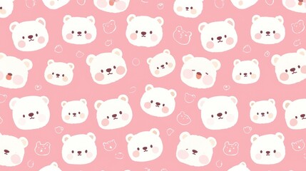 Cute pink teddy bear pattern and white texture, seamless design, adorable cartoon character concept for kids in digital world