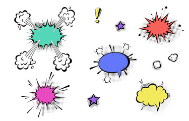 Speech bubbles with halftone shadows in cartoon, comic style.