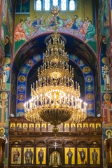  Beautiful interior of the main Orthodox church featuring vibrant frescoes and an impressive...