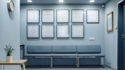 Doctor's office with medical certificates and diplomas on the wall.