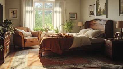 A serene and cozy bedroom featuring natural light, plants, and warm decor, perfect for home inspiration and relaxation. 