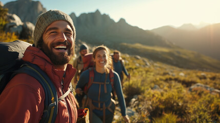 Group of Hikers Smiling Broadly as They Reach the Summit