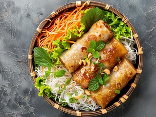 Nem Ran / Cha Gio. The most popular Vietnamese dishes. Fried spring rolls made with rice paper, filled with a mixture of ground meat, shrimp, vegetables, and noodles.