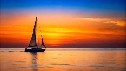 Silhouetted Sailboat Against a Sunset Sky  AI generated