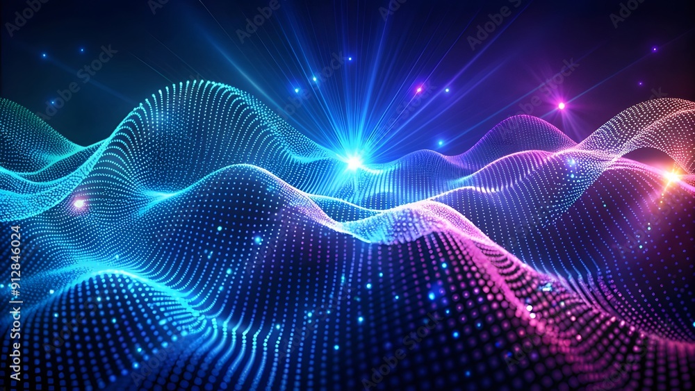 Poster Abstract digital wave of particles. Futuristic point wave. Technology Colorful Background