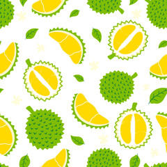 Seamless pattern cute durian fruits Vector illustration.