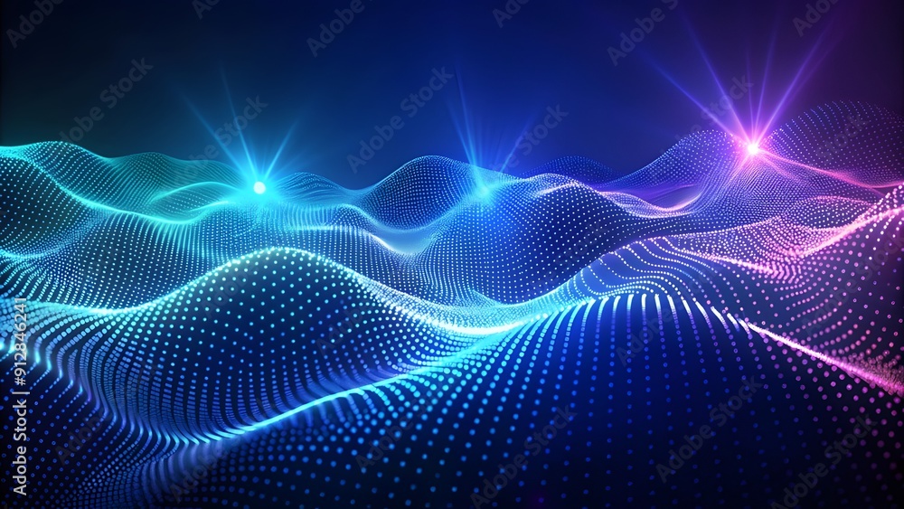 Poster Abstract digital wave of particles. Futuristic point wave. Technology Colorful Background