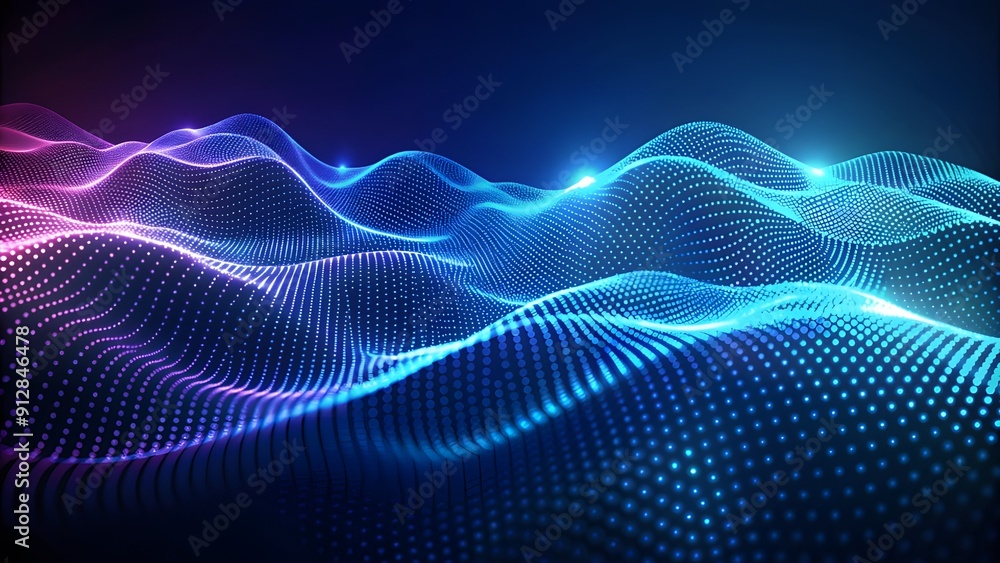 Poster Abstract digital wave of particles. Futuristic point wave. Technology Colorful Background
