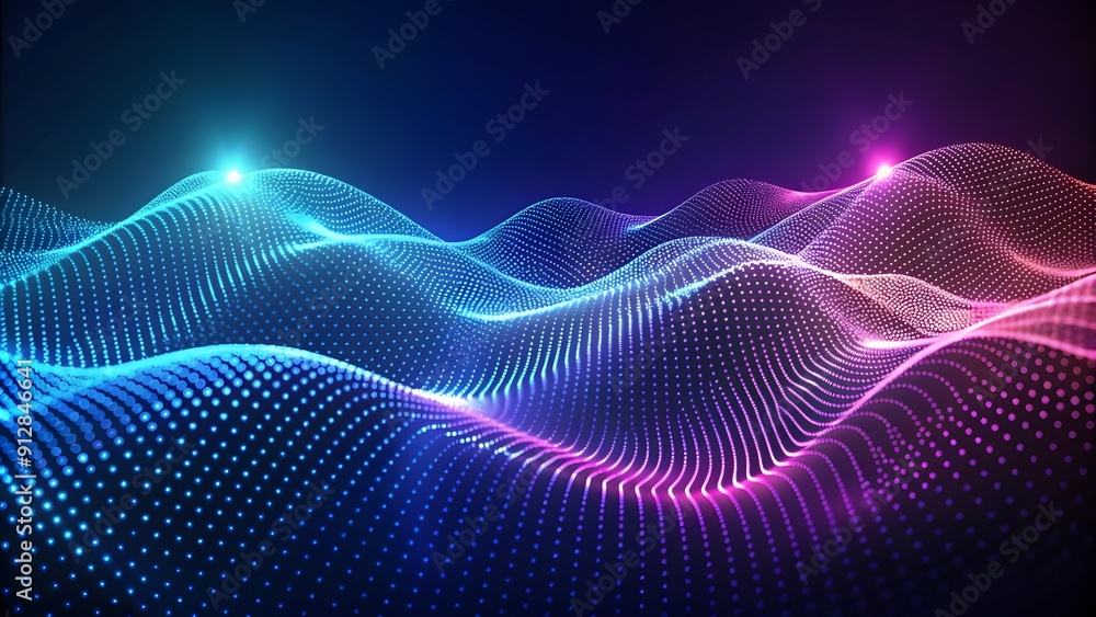 Poster Abstract digital wave of particles. Futuristic point wave. Technology Colorful Background