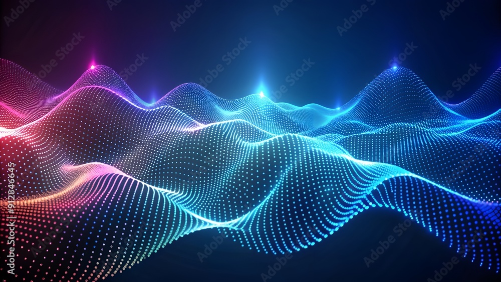 Poster Abstract digital wave of particles. Futuristic point wave. Technology Colorful Background