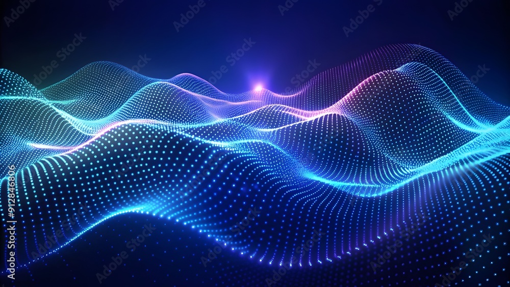 Poster Abstract digital wave of particles. Futuristic point wave. Technology Colorful Background