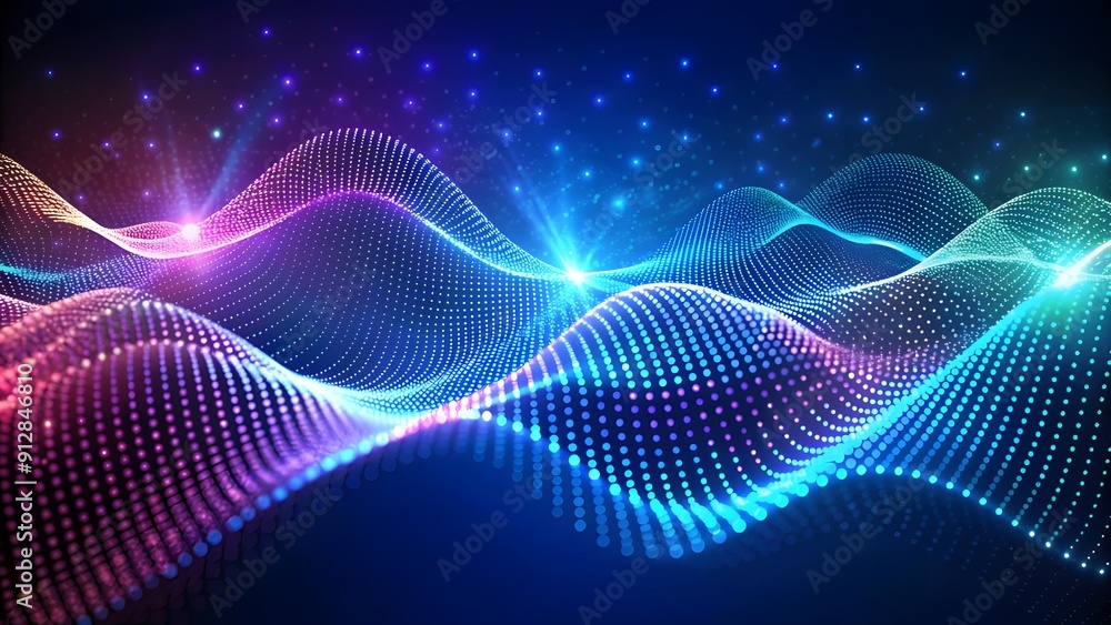 Poster Abstract digital wave of particles. Futuristic point wave. Technology Colorful Background