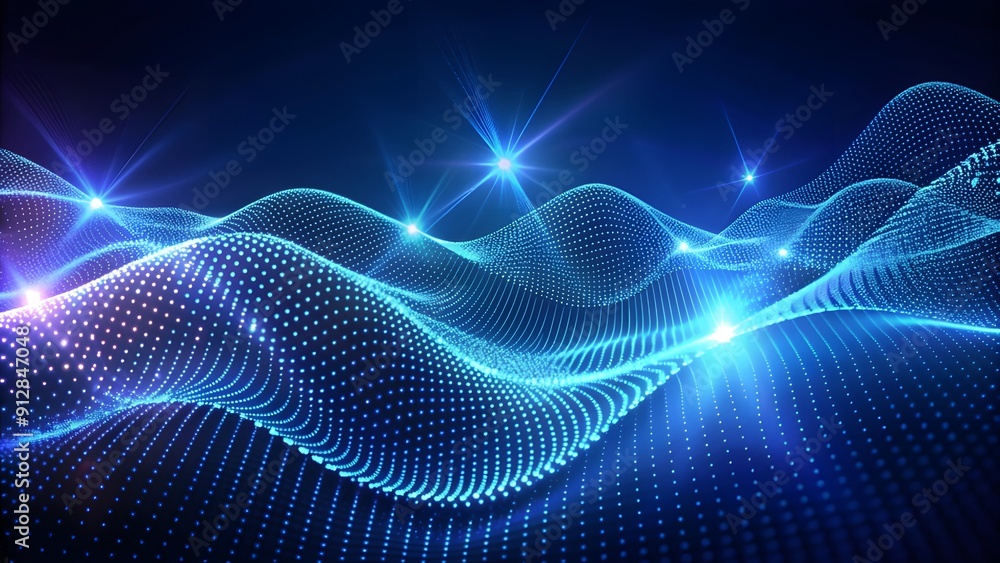 Poster Abstract digital wave of particles. Futuristic point wave. Technology Colorful Background
