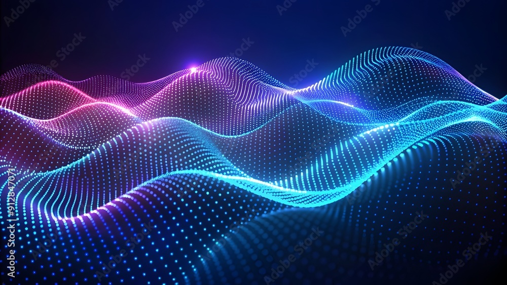 Poster Abstract digital wave of particles. Futuristic point wave. Technology Colorful Background