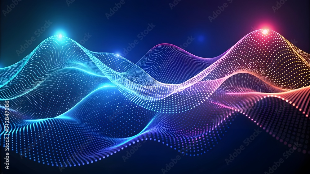 Poster Abstract digital wave of particles. Futuristic point wave. Technology Colorful Background