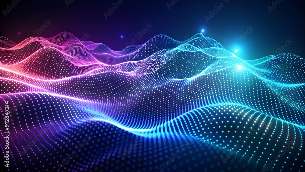 Aufkleber Abstract digital wave of particles. Futuristic point wave. Technology Colorful Background