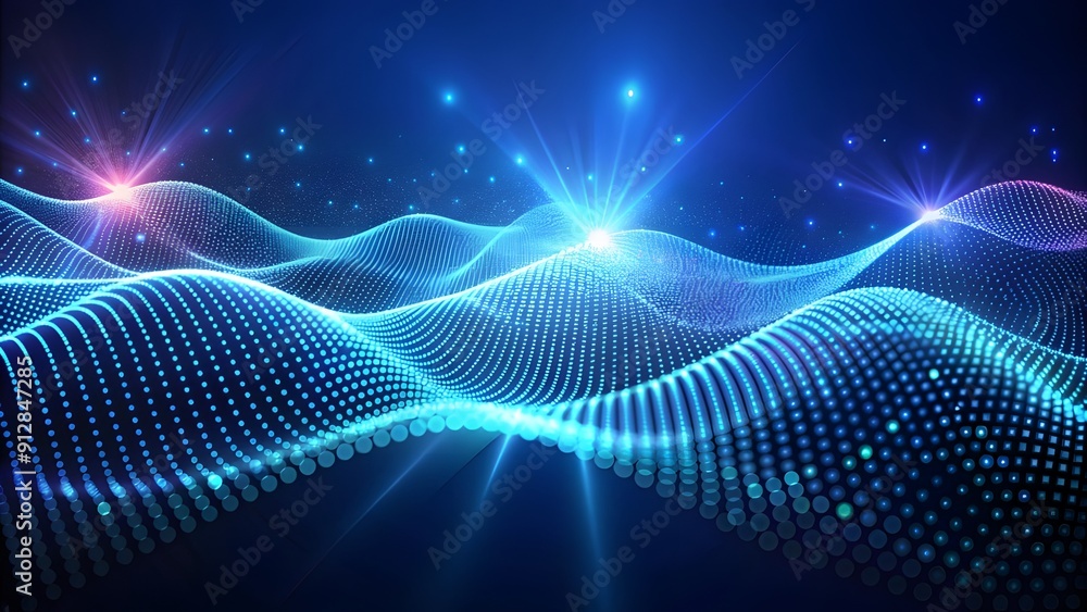 Poster Abstract digital wave of particles. Futuristic point wave. Technology Colorful Background