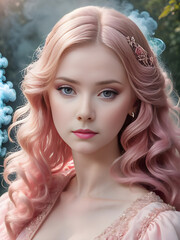 Close-up Portrait of a young beautiful women with pink Make-up