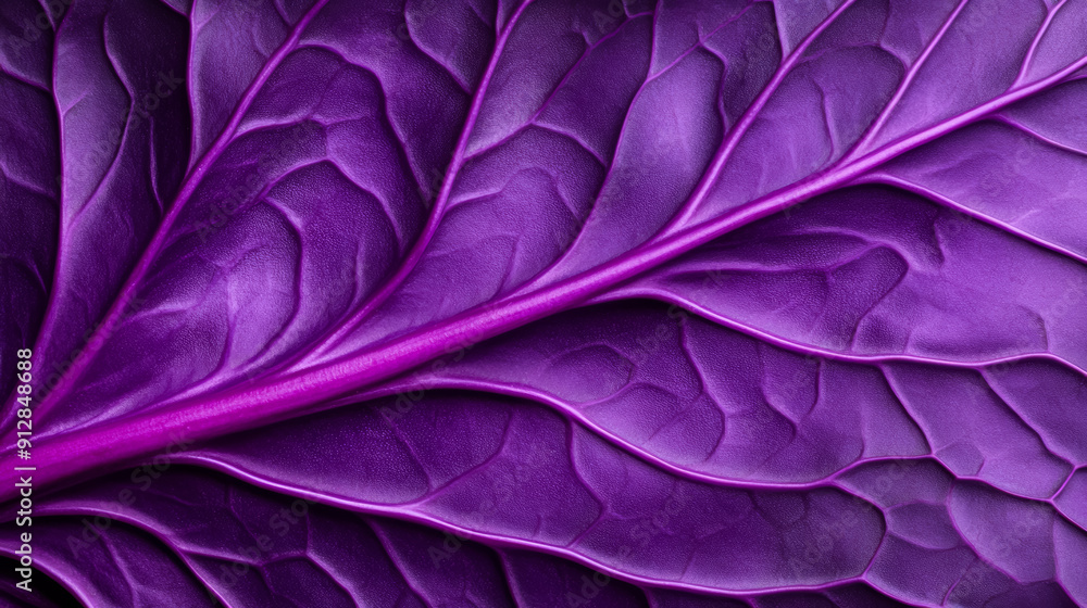 Poster closeup of a red cabbage leaf displaying its deep purple color and intricate veining patterns