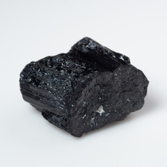 natural black tourmaline scherl on the white background