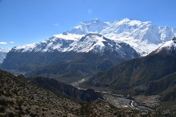 Kicho Tal, the Ice Lake and surrounding glaciers and mountains as seen while hiking the Annapurna...