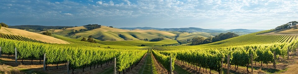 Naklejka premium Harvest Bliss: A Panoramic Vineyard View