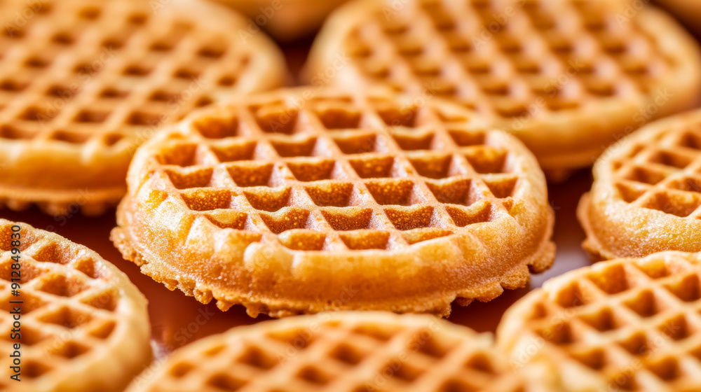 Poster macro shot of the texture of dutch stroopwafel showcasing the thin crispy waffles with a gooey caram