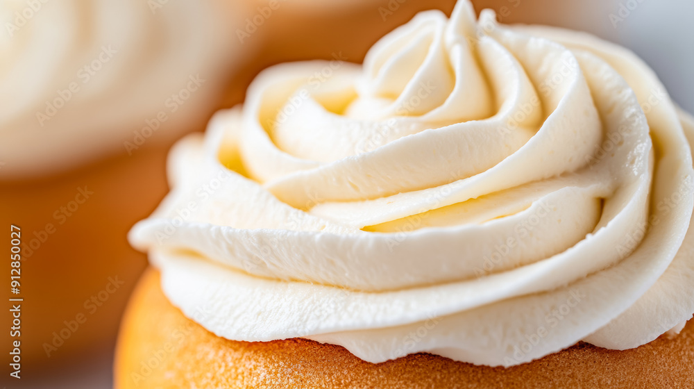 Poster macro shot of the texture of a bagel with cream cheese highlighting the smooth creamy spread on a de