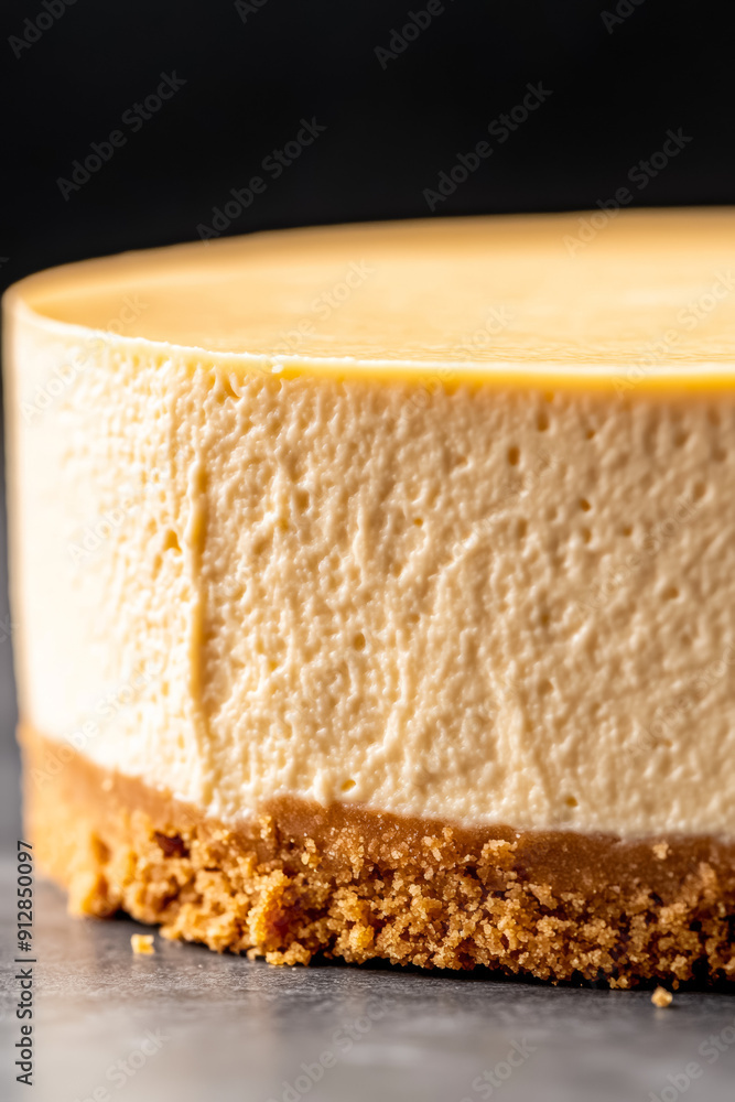 Aufkleber macro shot of the texture of a cheesecake highlighting the creamy smooth surface with a crumbly grah