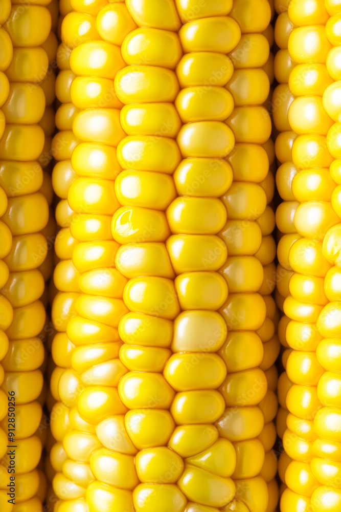 Poster macro shot of the texture of a corn kernel showcasing the bright yellow color and smooth plump surfa