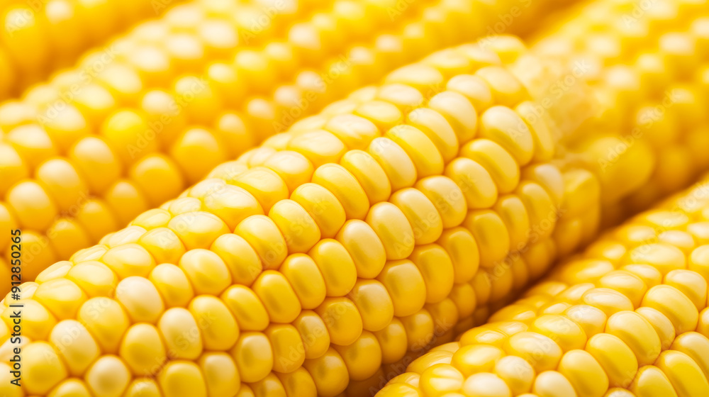 Poster macro shot of the texture of a corn kernel showcasing the bright yellow color and smooth plump surfa