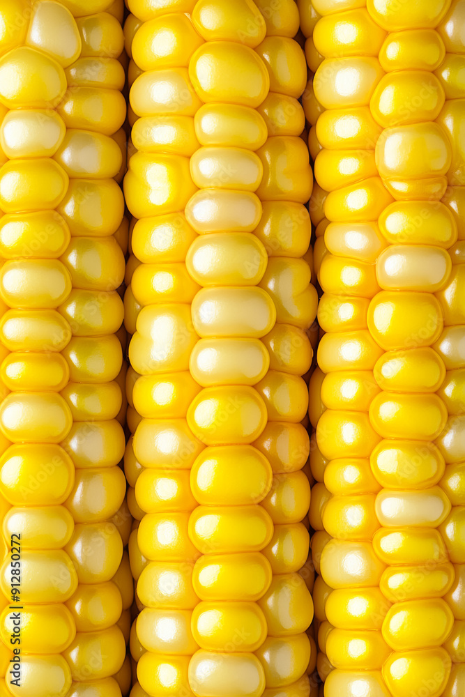 Poster macro shot of the texture of a corn kernel showcasing the bright yellow color and smooth plump surfa