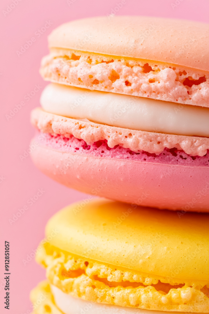 Aufkleber macro shot of the texture of a macaron highlighting the smooth colorful shell with a creamy filling