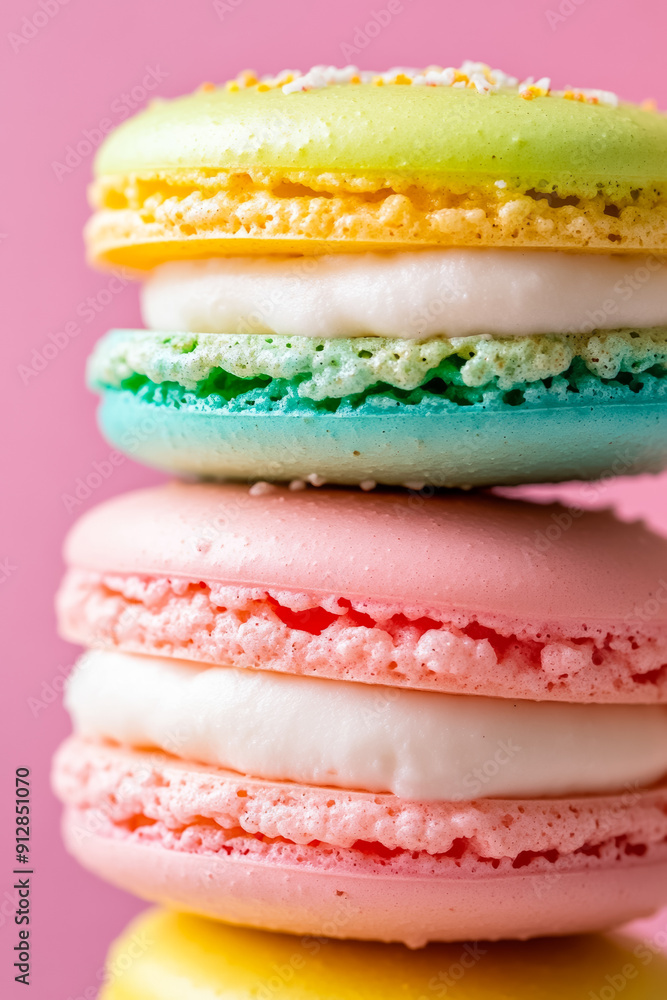Aufkleber macro shot of the texture of a macaron highlighting the smooth colorful shell with a creamy filling