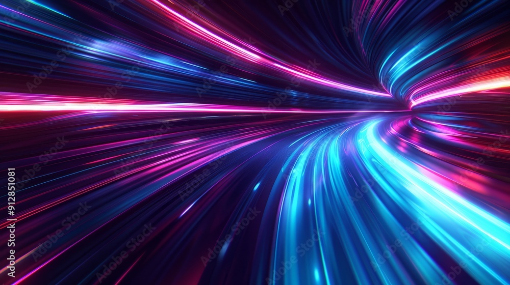Poster dynamic flow of colorful light trails in a futuristic abstract background