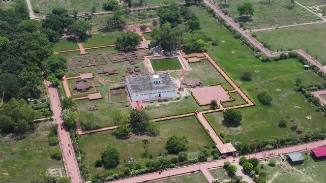 Aerial View of Lumbini Nepal. Lord Buddha birthplace in Lumbini, Nepal. The exact birthplace of Lord Buddha Siddhartha Gautama and one of the Eight Great Places of Buddhism.