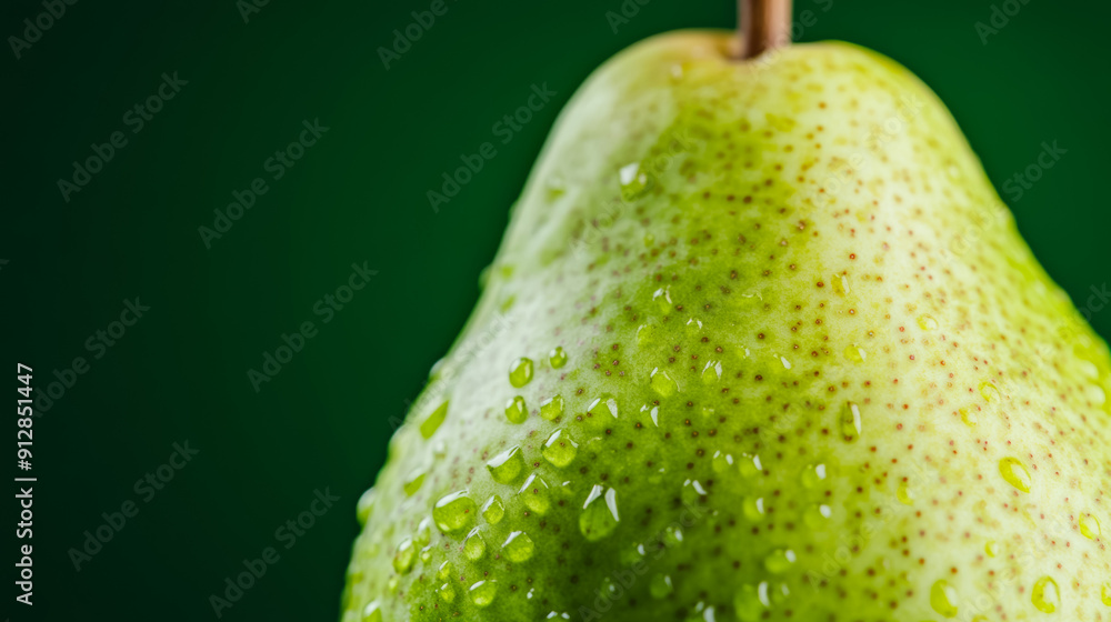 Poster macro shot of the texture of a pears skin highlighting the green surface with russet patches and smo